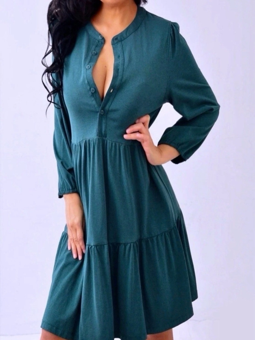 Gap Dark Green Tiered Henley Dress. 3/4 Sleeves. NWOT. Size medium TALL